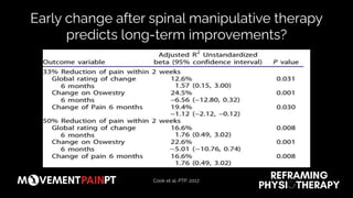 Early change after spinal manipulative therapy
predicts long-term improvements?
Cook et al. PTP. 2017.
 