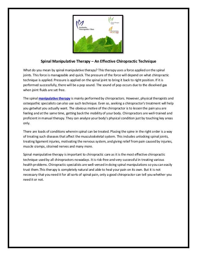 Spinal manipulative therapy an effective chiropractic technique