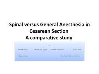 Spinal versus General Anesthesia in
Cesarean Section
A comparative study
BY
Reema sareb Akram abo Agaga Marwa alkarbash Essra ayad
Supervised by Dr . Ryadh Edriss Belkhiria
 