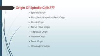 Origin Of Spindle Cells???
 Epithelial Origin
 Fibroblastic & Myofibroblastic Origin
 Muscle Origin
 Nerve Tissue Orig...