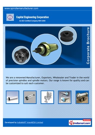 We are a renowned Manufacturer, Exporters, Wholesaler and Trader in the world
of precision spindles and spindle motors. Our range is known for quality and can
be customized to suit each customer.
 