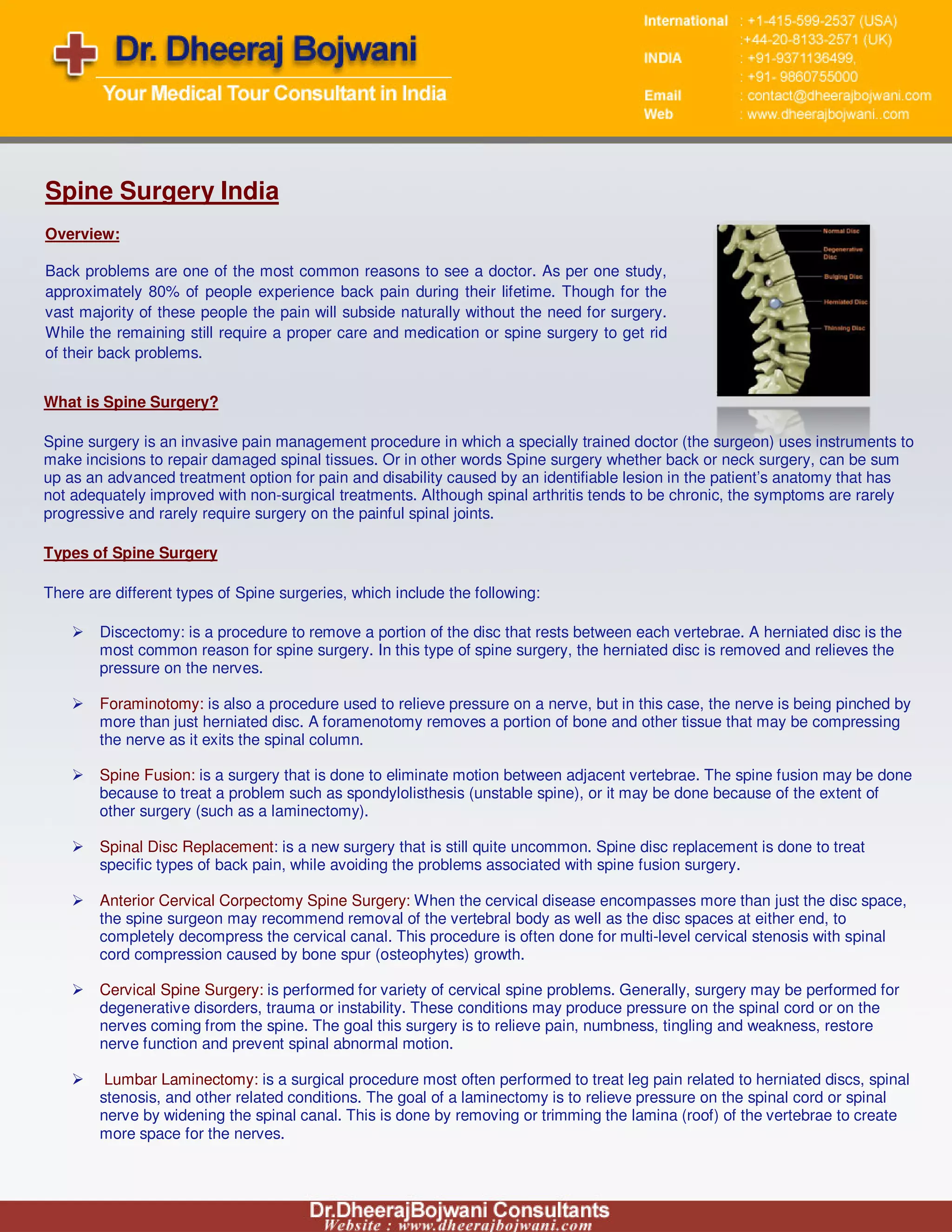 Spine surgery-india | PDF