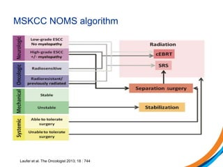 MSKCC NOMS algorithm
• NEUROLOGICAL ASSESSMENT
• ONCOLOGICAL ASSESSMENT
• MECHANICAL ASSESSMENT
• SYSTEMIC ASSESSMENT
Laufer et al. The Oncologist 2013; 18 : 744
 