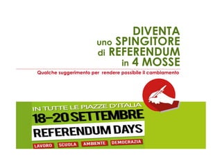 DIVENTA
uno SPINGITORE
di REFERENDUM
in 4 MOSSE
Qualche suggerimento per rendere possibile il cambiamento
 