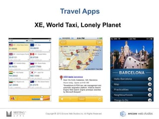 Travel Apps
XE, World Taxi, Lonely Planet
 