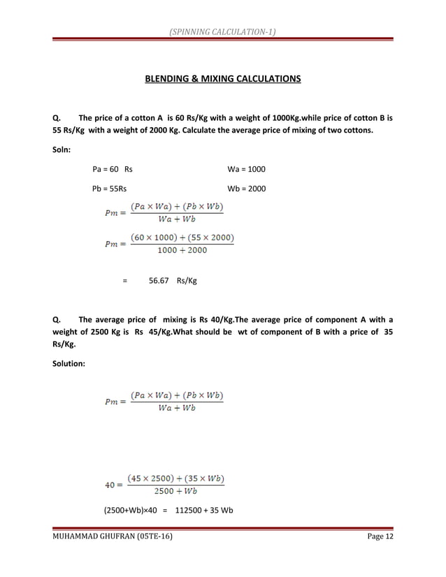 Spinning calculations PDF