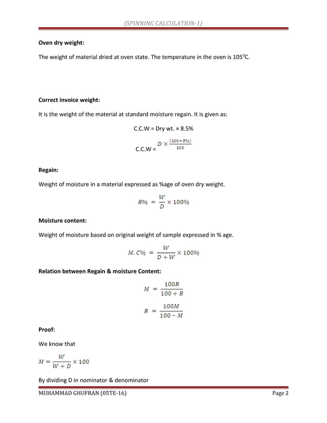 Spinning calculations PDF