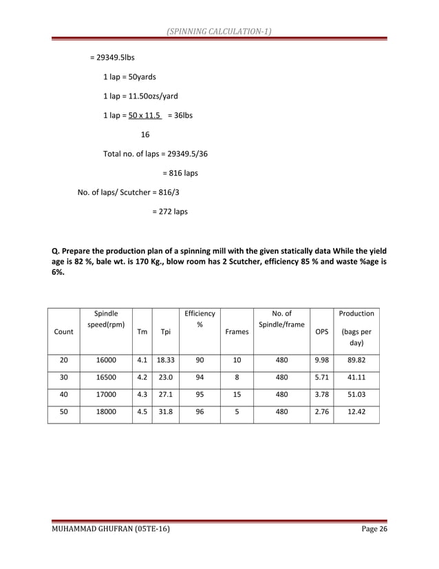 Spinning calculations PDF