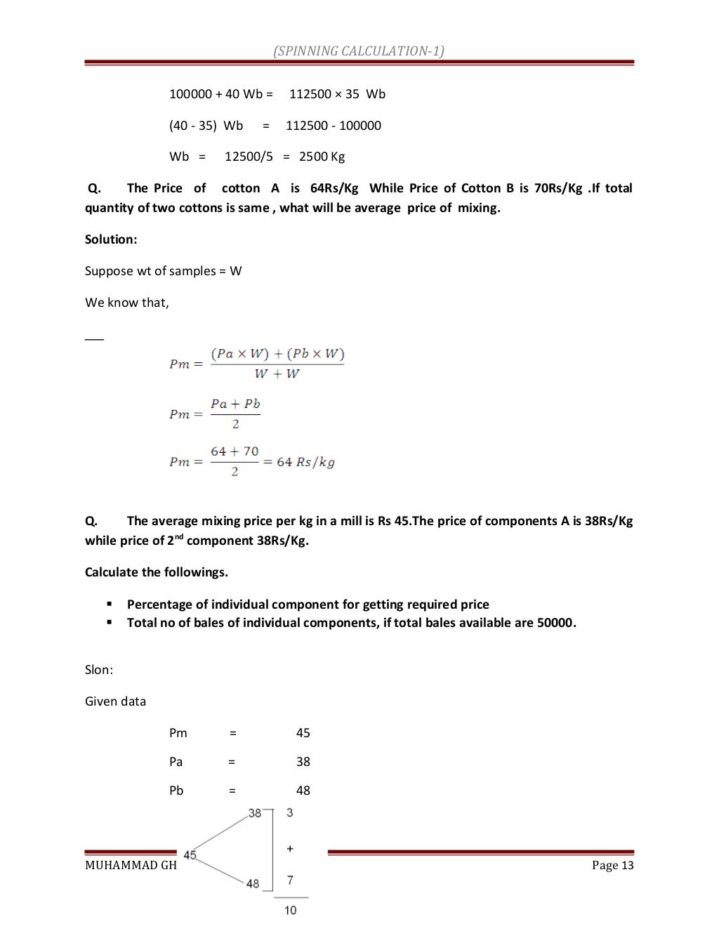 Spinning calculations