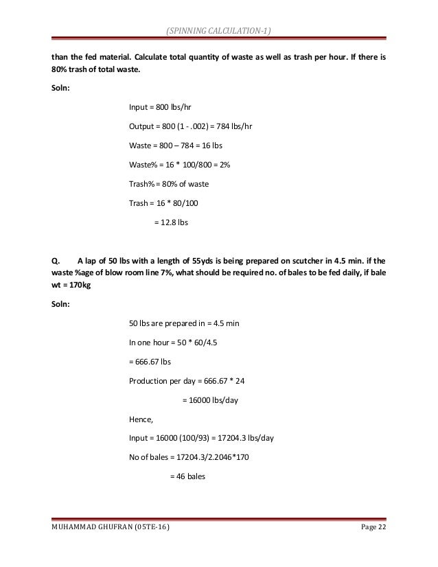 Spinning calculations