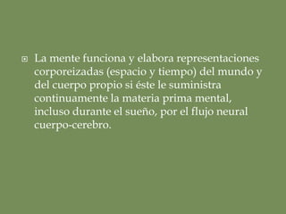 La mente es la imagen imperfecta del cuerpo y del mundo“[…] siempre que la mente humana percibe las cosas según el orden común de la naturaleza, no tiene un conocimiento adecuado ni de sí misma, ni de su cuerpo, ni de los cuerpos exteriores, sino tan sólo confuso y limitado.” E, 2/29c.“[…] siempre que es determinada externamente, por el choque fortuito de las cosas, a contemplar esto o aquello, y no siempre que es determinada internamente. […] Pues siempre que es dispuesta internamente […], contempla las cosas clara y distintamente […].” E, 2/29e.