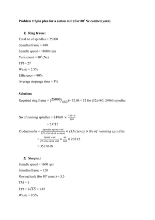 Spin plan for 80s combed yarn | PDF