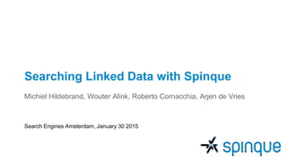 Searching Linked Data with Spinque
Michiel Hildebrand, Wouter Alink, Roberto Cornacchia, Arjen de Vries
Search Engines Amsterdam, January 30 2015
 