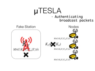 µTESLA
Fake Station Nodes
- Authenticating
broadcast packets
 