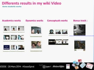 Differents results in my wiki Video
Academics works Dynamics works Conceptuals works Bonus track :
Some students works
http://spiral.univ-lyon1.fr/27-magneto/videoplayer.asp?file=http://spiral.univ-lyon1.fr/files_m/M7174/Files/62
 