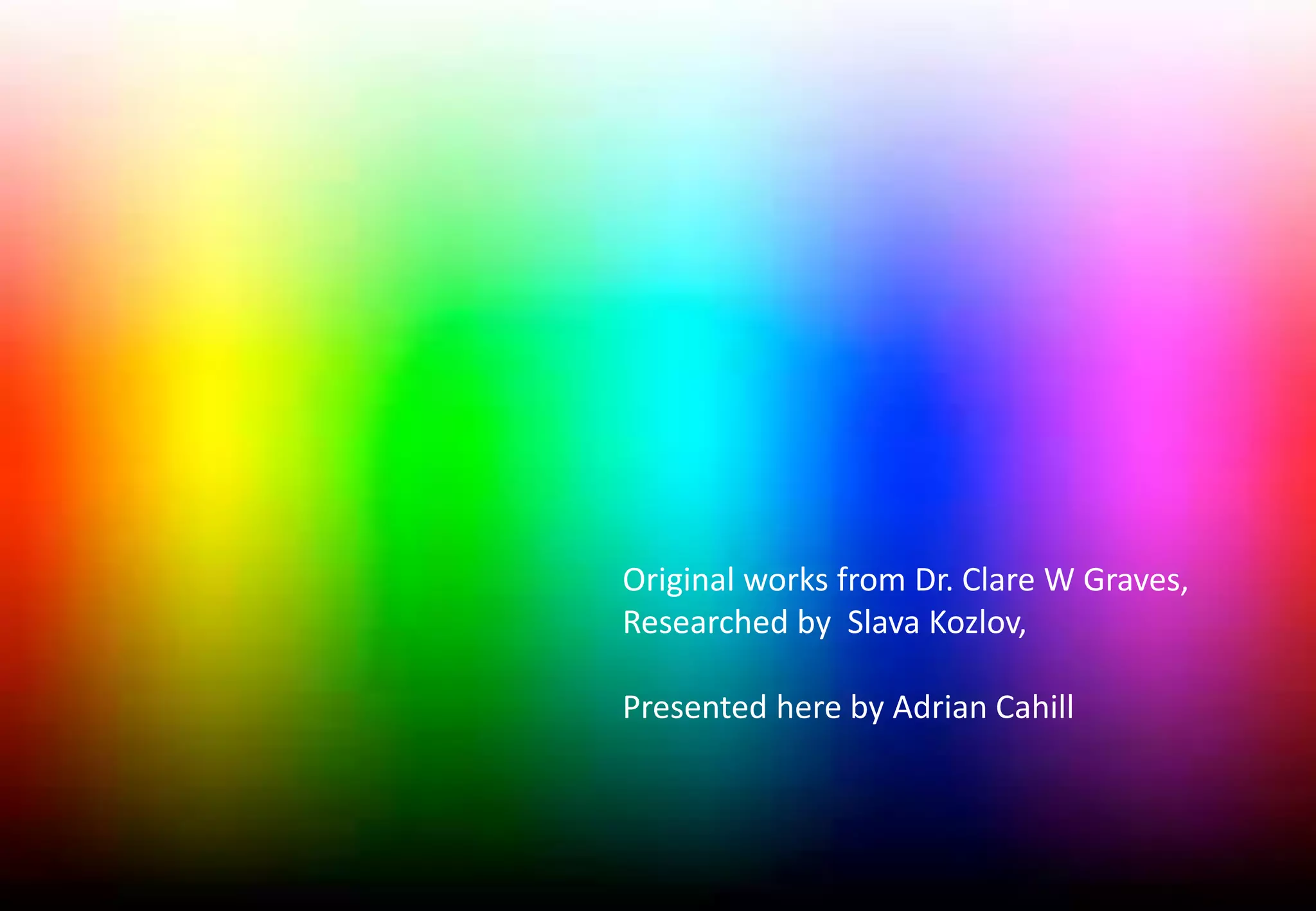 Original works from Dr. Clare W Graves, 
Researched by Slava Kozlov, 
Presented here by Adrian Cahill 
 