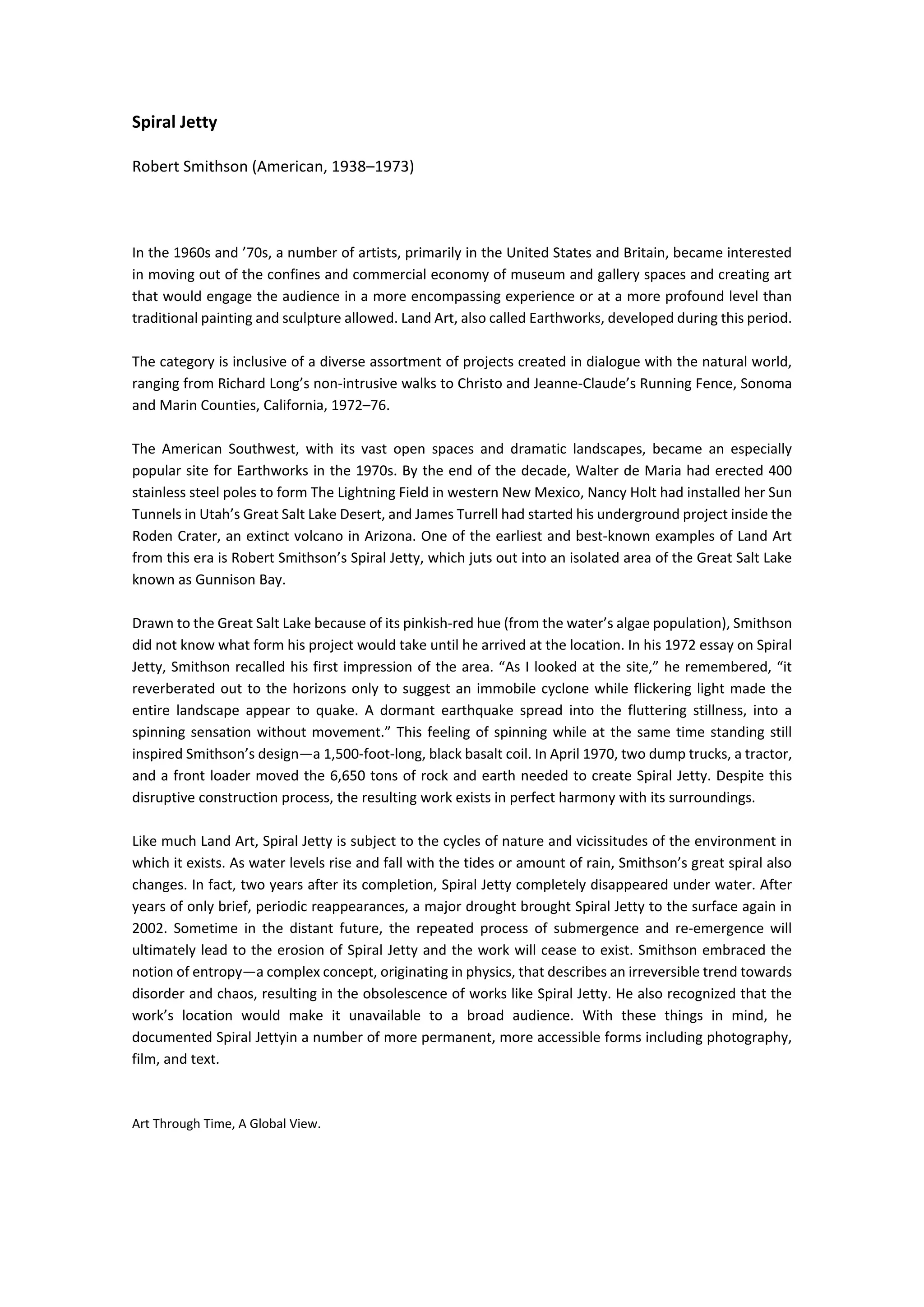 Spiral Jetty. Robert Smithson | PDF