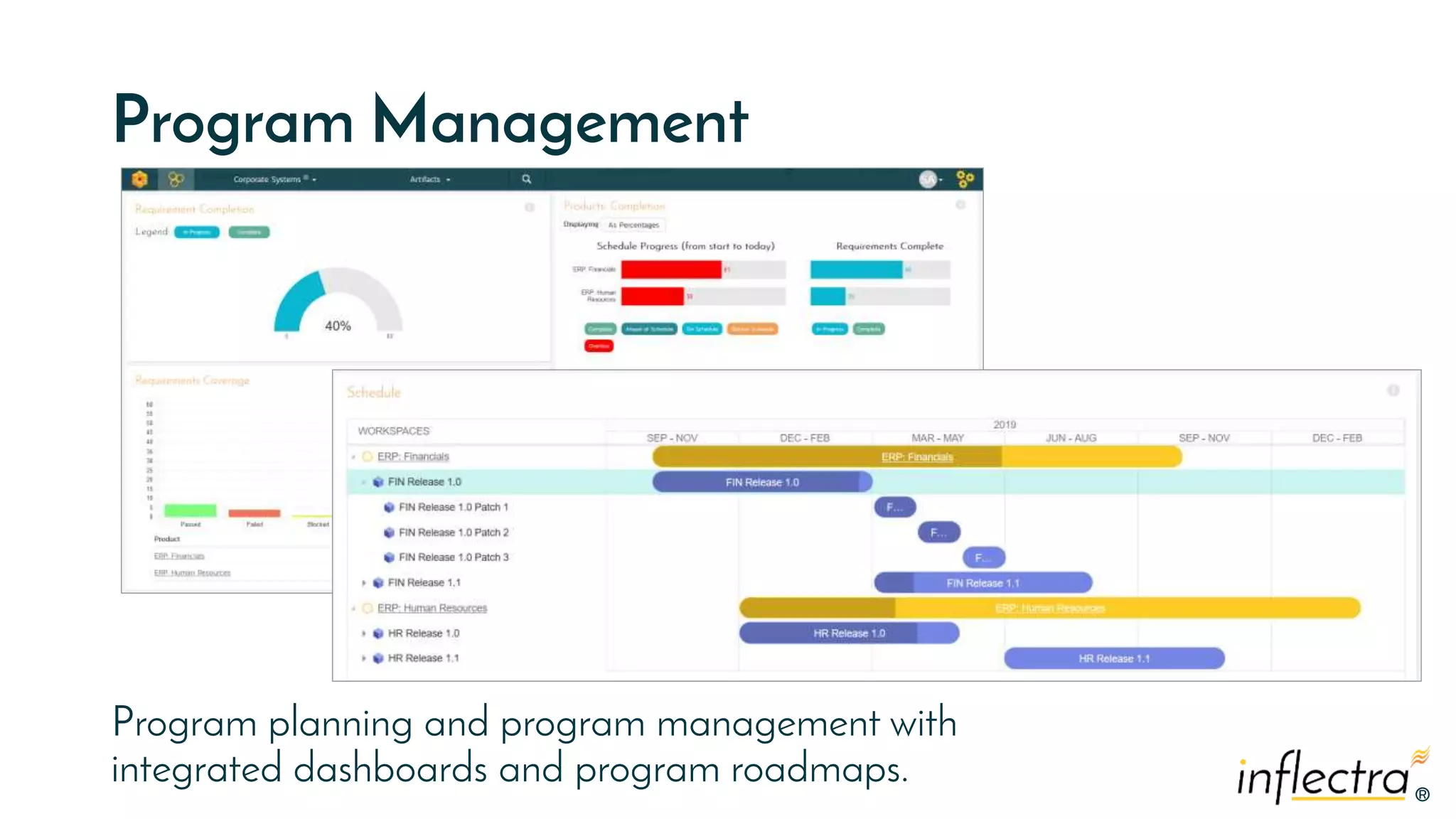 ®
®
Program Management
Program planning and program management with
integrated dashboards and program roadmaps.
 