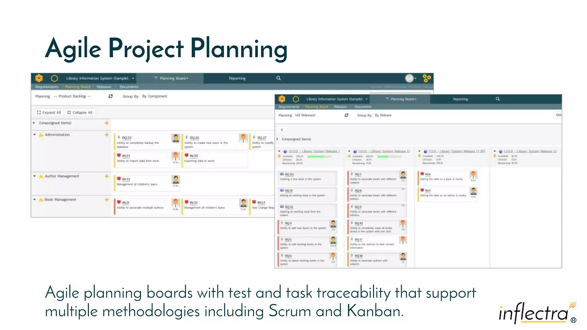 ®
®
Agile Project Planning
Agile planning boards with test and task traceability that support
multiple methodologies including Scrum and Kanban.
 