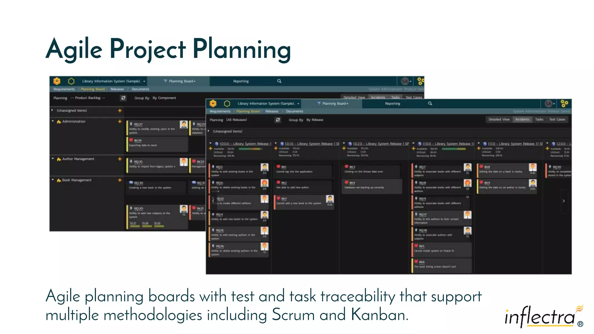 ®®
Agile Project Planning
Agile planning boards with test and task traceability that support
multiple methodologies including Scrum and Kanban.
 