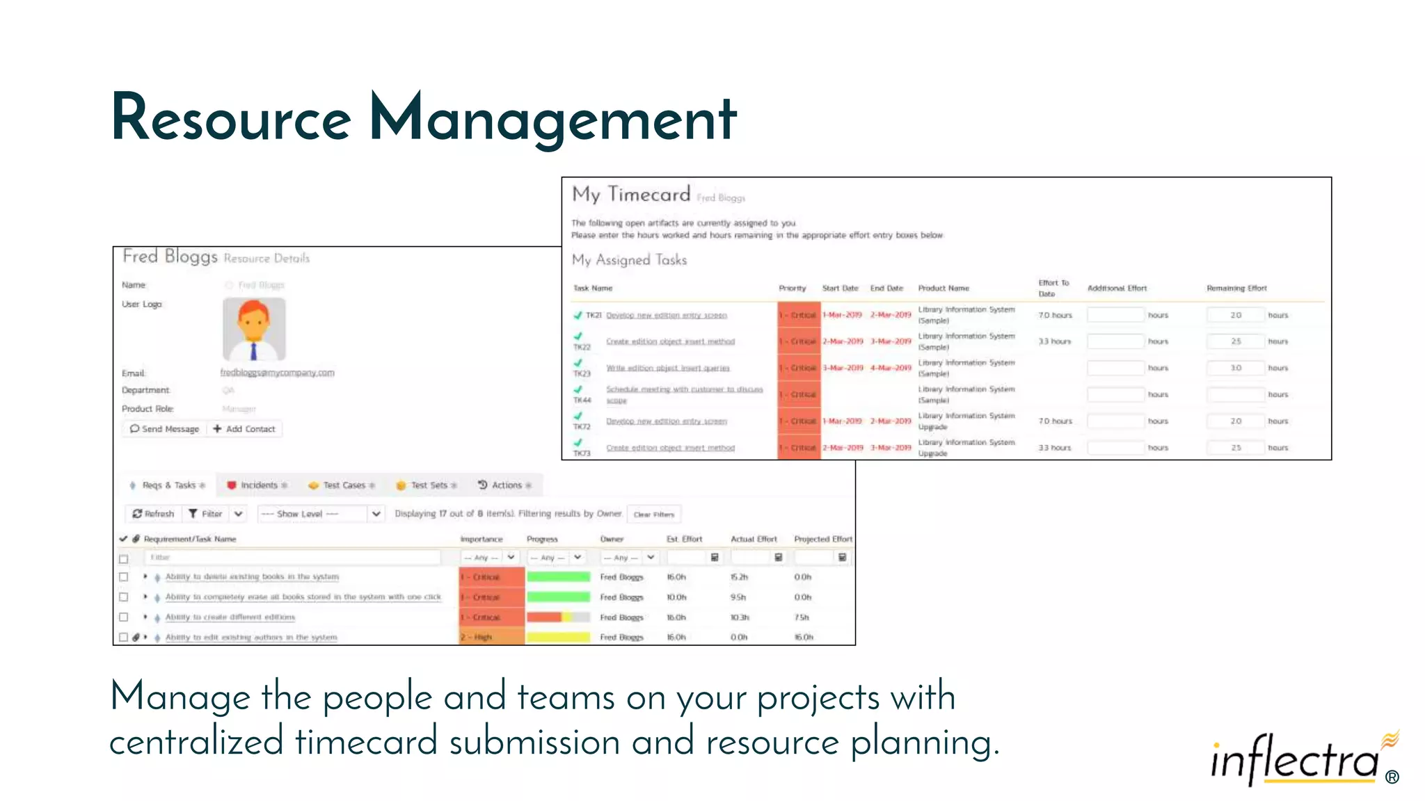 ®®
Resource Management
Manage the people and teams on your projects with
centralized timecard submission and resource planning.
 
