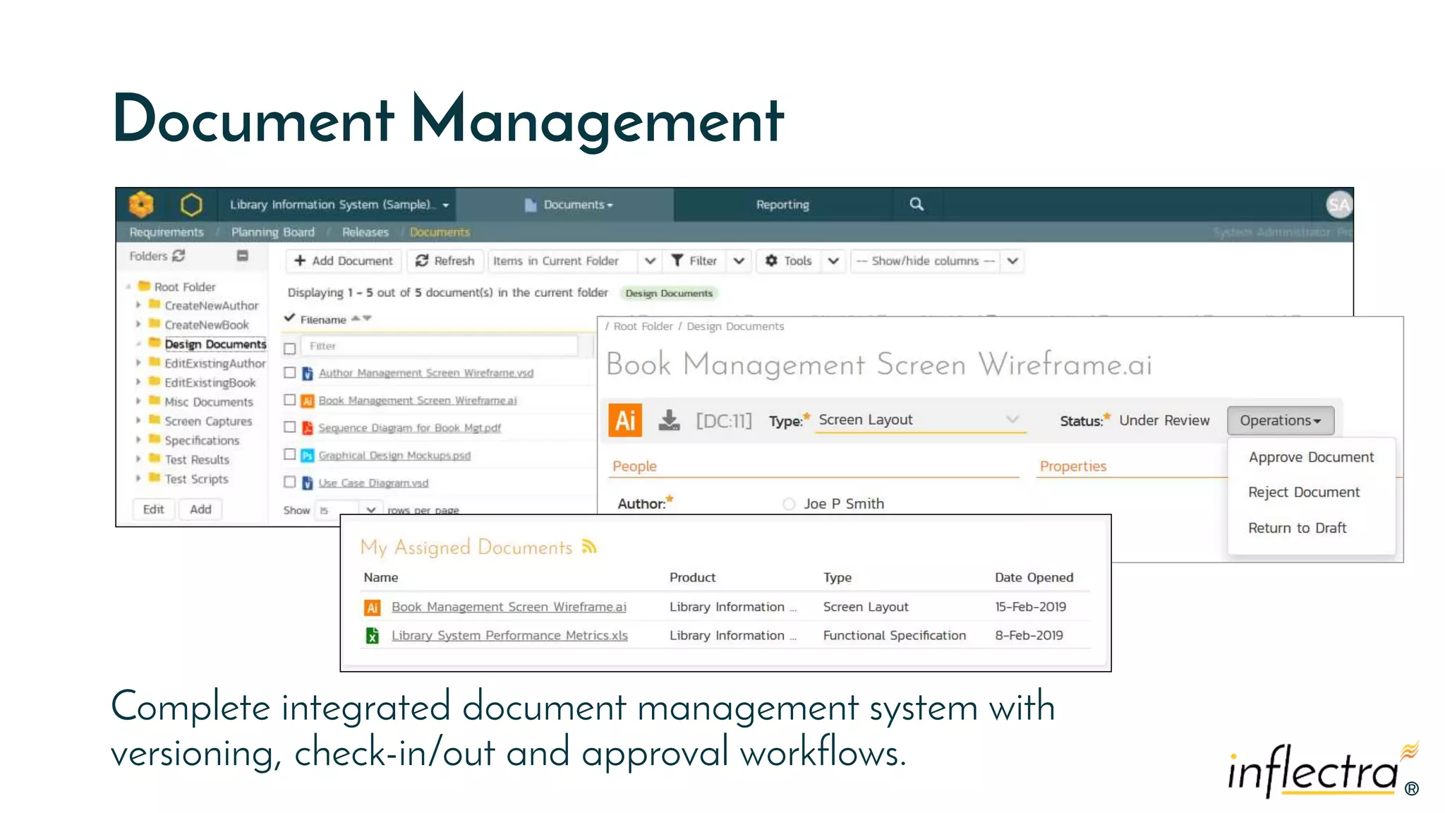 ®®
Document Management
Complete integrated document management system with
versioning, check-in/out and approval workflows.
 