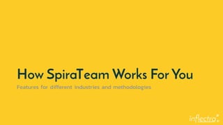 ®
How SpiraTeam Works For You
Features for different industries and methodologies
 