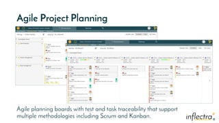 ®
®
Agile Project Planning
Agile planning boards with test and task traceability that support
multiple methodologies including Scrum and Kanban.
 