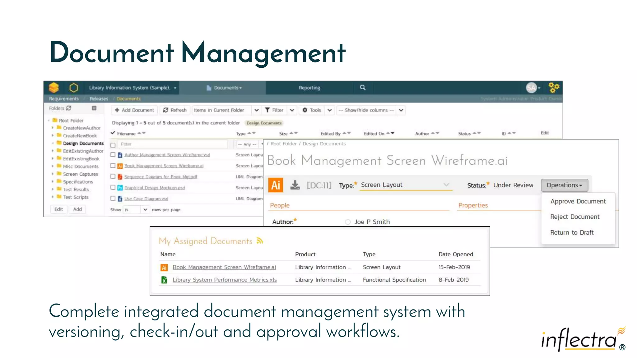 ®®
Document Management
Complete integrated document management system with
versioning, check-in/out and approval workflows.
 