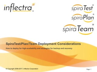 © Copyright 2006-2017, Inflectra Corporation
®
Page: 1
SpiraTest/Plan/Team Deployment Considerations
How to deploy for high-availability and strategies for backup and recovery
 