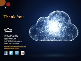 Tel: (62 21) 5794 5800
Fax: (62 21) 5794 5808
Wisma 46 Kota BNI,
25th Floor, Unit 07-09
Jalan Jendral Sudirman Kav 1
Jakarta 10220, Indonesia
indonesia.info@spireresearch.com
www.spireresearch.com
Thank You
 