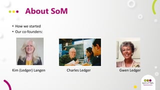 About SoM
• How we started
• Our co-founders:
Kim (Ledger) Langen Charles Ledger Gwen Ledger
 