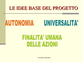 LE IDEE BASE DEL PROGETTO di Giuseppe Campanella AUTONOMIA FINALITA' UMANA  DELLE AZIONI UNIVERSALITA' 