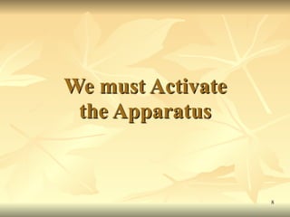 We must Activate
the Apparatus
8
 