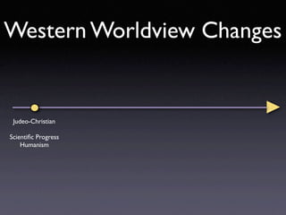 Western Worldview Changes


 Judeo-Christian

Scientiﬁc Progress
    Humanism
 