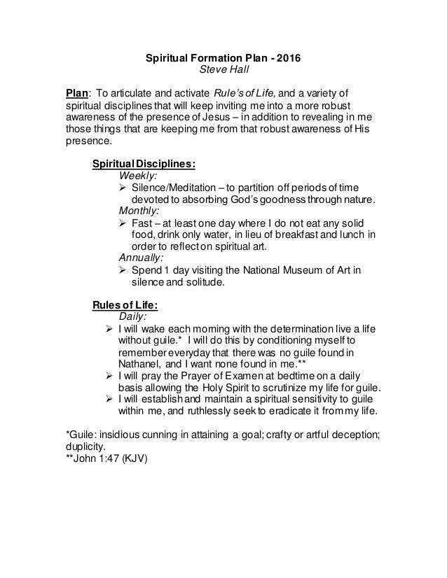 Spiritual Formation Plan Worksheet