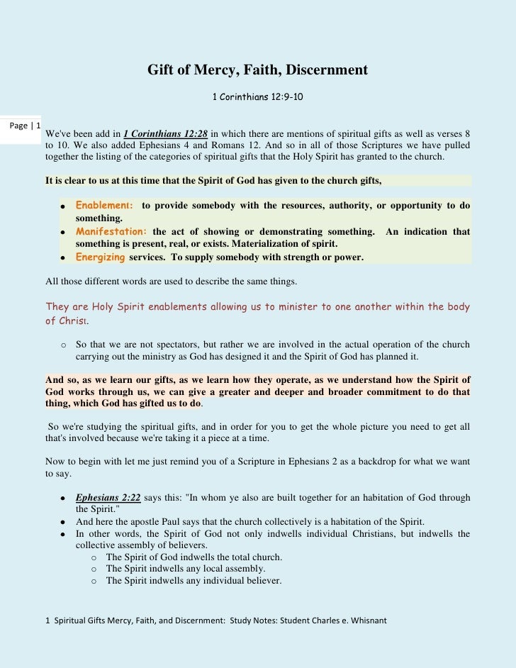 Spiritual gifts mercy, faith, discernment study notes