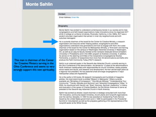 This man is chairman of the Center
 for Creative Ministry serving in the
Ohio Conference and seems to very
strongly support this new spirituality.
 