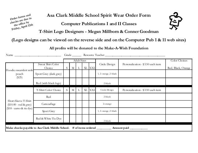 spirit wear order form