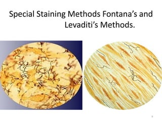Special Staining Methods Fontana’s and
Levaditi’s Methods.
9
 