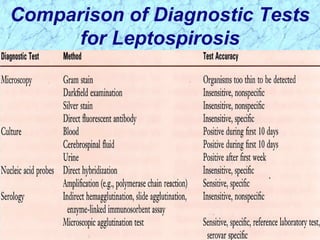 Comparison of Diagnostic Tests
for Leptospirosis
 