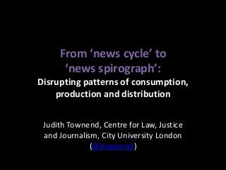 From ‘news cycle’ to
      ‘news spirograph’:
Disrupting patterns of consumption,
    production and distribution


 Judith Townend, Centre for Law, Justice
 and Journalism, City University London
              (@jtownend)
 