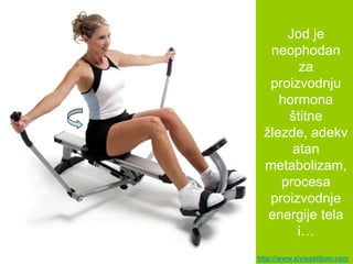 Jod je
  neophodan
       za
  proizvodnju
    hormona
     štitne
 ţlezde, adekv
      atan
 metabolizam,
    procesa
  proizvodnje
  energije tela
       i…
http://www.zivisastilom.com
 