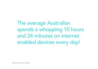The average Australian
spends a whopping 10 hours
and 24 minutes on internet
enabled devices every day!
3SPSPITFIRE / THE ...