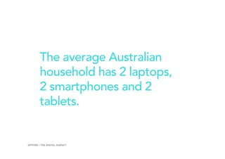 The average Australian
household has 2 laptops,
2 smartphones and 2
tablets.
5SPITFIRE / THE DIGITAL AGENCY
 
