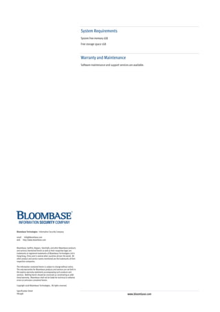 Bloombase Spitfire StoreSafe Security Server Specifications | PDF