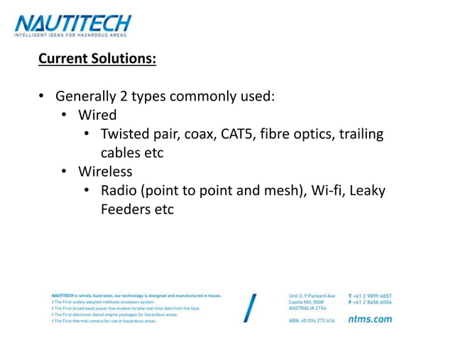 Underground Mining Communications using Broadband Power Line Modems | PPTX