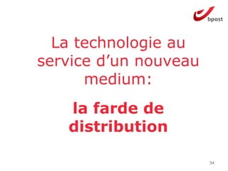 La technologie au
service d’un nouveau
      medium:
   la farde de
   distribution

                       34
 
