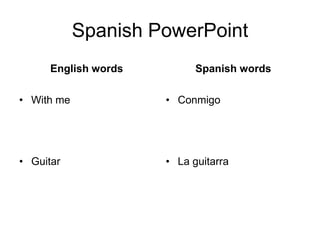 Spanish PowerPointEnglish wordsWith me Guitar Spanish wordsConmigoLa guitarra