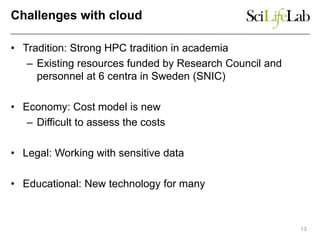 Challenges with cloud
• Tradition: Strong HPC tradition in academia
– Existing resources funded by Research Council and
pe...